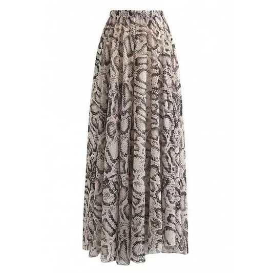 Snake Printed Maxi Chiffon Skirts Women Streewear High Quality Women Skirts New Boho Summer Skirts