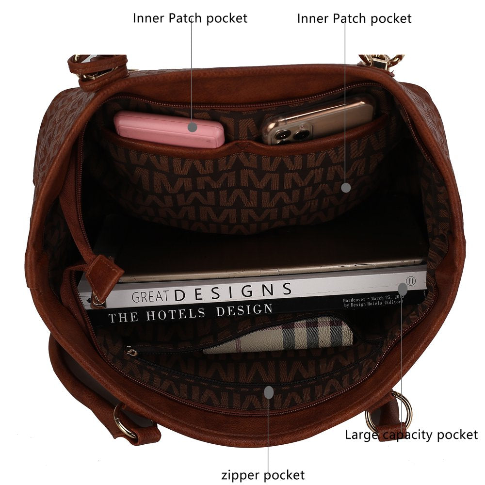 Vegan Leather Women'S Tote Bag, Small Tote Handbag, Pouch Purse & Wristlet Wallet Bag 4 Pcs Set by Mia K - Black